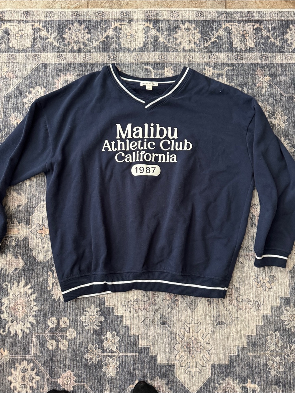 Aeropostale Navy V-Neck 'Malibu Athletic Club' Sweatshirt